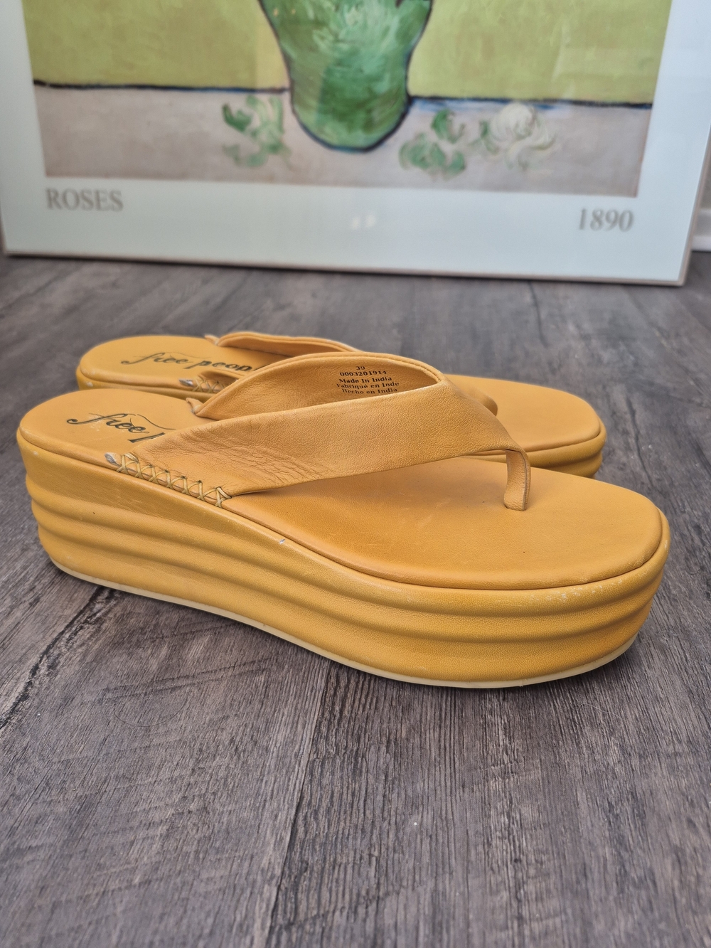 Free People Mustard Yellow Platform Flip Flop Sandals Size 8.5
